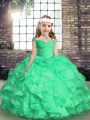Organza Straps Sleeveless Lace Up Embroidery and Ruffles and Ruching Kids Pageant Dress in Turquoise