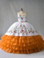 Orange Sweetheart Lace Up Embroidery and Ruffled Layers Quinceanera Gowns Sleeveless