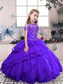 Inexpensive Beading and Ruffled Layers Child Pageant Dress Purple Lace Up Sleeveless Floor Length