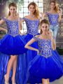 Royal Blue Tulle Lace Up Sweet 16 Quinceanera Dress Sleeveless Floor Length Beading and Ruffles