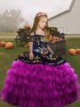 Excellent Sleeveless Embroidery and Ruffled Layers Lace Up Little Girl Pageant Dress