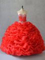 Admirable Organza Sweetheart Sleeveless Lace Up Pick Ups and Hand Made Flower Quinceanera Gown in Red