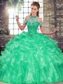 Classical Floor Length Ball Gowns Sleeveless Turquoise Sweet 16 Dress Lace Up