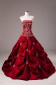 Wine Red Sleeveless Taffeta Brush Train Lace Up Quinceanera Gowns for Sweet 16 and Quinceanera