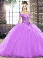 Captivating Lavender Lace Up 15th Birthday Dress Beading Sleeveless Brush Train