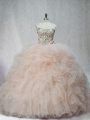 Superior Sleeveless Beading and Ruffles Lace Up Quinceanera Dress with Champagne