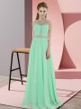 Noble Apple Green Empire Scoop Sleeveless Chiffon Floor Length Zipper Beading Homecoming Dress