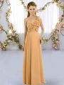 Lovely Floor Length Lace Up Bridesmaid Dresses Orange for Wedding Party with Hand Made Flower