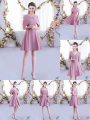 Edgy Half Sleeves Mini Length Ruching Zipper Damas Dress with Pink