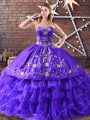 Discount Purple Lace Up 15 Quinceanera Dress Embroidery and Ruffled Layers Sleeveless Floor Length