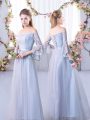 Graceful Floor Length Lace Up Quinceanera Dama Dress Grey for Wedding Party with Lace