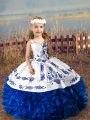Hot Sale Royal Blue Sleeveless Embroidery and Ruffles Floor Length Little Girl Pageant Dress