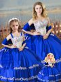 Chic Sweetheart Sleeveless 15 Quinceanera Dress Floor Length Beading and Embroidery Royal Blue Satin