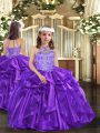 Attractive Floor Length Ball Gowns Sleeveless Purple Little Girl Pageant Dress Lace Up