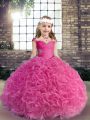 Great Ball Gowns Child Pageant Dress Fuchsia Straps Fabric With Rolling Flowers Sleeveless Floor Length Lace Up