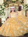 Most Popular Sleeveless Zipper Floor Length Beading and Ruffles Pageant Gowns For Girls