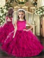 Lovely Fuchsia Sleeveless Floor Length Ruffles Lace Up Girls Pageant Dresses