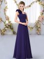 Modest Chiffon Straps Sleeveless Lace Up Hand Made Flower Court Dresses for Sweet 16 in Purple
