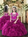 Straps Sleeveless Organza Pageant Dress for Womens Beading and Ruffles Lace Up