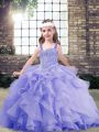 Beading and Ruffles Glitz Pageant Dress Lavender Lace Up Sleeveless Floor Length