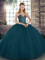 Fantastic Teal Sleeveless Floor Length Beading Lace Up Quinceanera Gowns