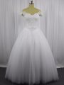 Custom Design White Off The Shoulder Neckline Beading and Lace Wedding Dress Sleeveless Lace Up