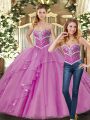 Customized Lilac Ball Gowns Beading Sweet 16 Quinceanera Dress Lace Up Tulle Sleeveless Floor Length