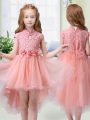 Modest High Low A-line Cap Sleeves Peach Flower Girl Dresses Zipper