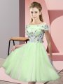 Tulle Short Sleeves Knee Length Wedding Party Dress and Appliques