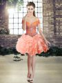 Off The Shoulder Sleeveless Organza Prom Evening Gown Beading and Ruffled Layers Lace Up