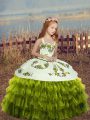 Green Little Girls Pageant Dress Wholesale Party and Wedding Party with Embroidery and Ruffled Layers Straps Sleeveless Lace Up
