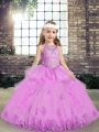 Dazzling Floor Length Ball Gowns Sleeveless Lilac Little Girl Pageant Dress Lace Up