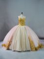 High Quality Pink and Champagne Lace Up Sweetheart Beading and Lace and Appliques Quinceanera Dresses Sleeveless Brush Train