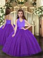 Halter Top Sleeveless Lace Up Pageant Dress Toddler Purple Tulle
