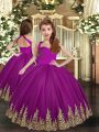 Purple Sleeveless Asymmetrical Embroidery Lace Up Little Girl Pageant Dress