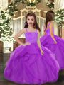 Modern Purple Ball Gowns Ruffles Kids Formal Wear Lace Up Tulle Sleeveless Floor Length