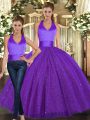 Floor Length Two Pieces Sleeveless Purple Sweet 16 Dress Lace Up