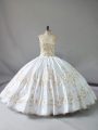 Exceptional White Sleeveless Embroidery Floor Length Quinceanera Dress