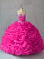 Luxury Sleeveless Floor Length Beading and Pick Ups and Hand Made Flower Lace Up Quinceanera Dresses with Fuchsia