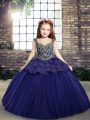 Beading and Appliques Custom Made Pageant Dress Purple Lace Up Sleeveless Floor Length