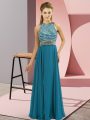 Flare Floor Length Side Zipper Prom Party Dress Teal for Prom and Party and Military Ball with Beading