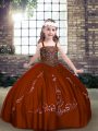Excellent Rust Red Tulle Lace Up Little Girls Pageant Dress Sleeveless Floor Length Beading