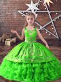 Straps Neckline Embroidery and Ruffled Layers Little Girls Pageant Dress Wholesale Sleeveless Lace Up