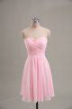 Decent Baby Pink Sleeveless Ruching Knee Length Prom Dresses