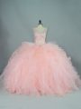 Artistic V-neck Sleeveless Tulle Quinceanera Gown Ruffles Lace Up