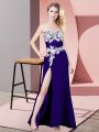 Customized Purple Lace Up Prom Evening Gown Lace and Appliques Sleeveless Floor Length