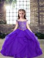Custom Fit Purple Scoop Neckline Beading Little Girls Pageant Dress Sleeveless Lace Up