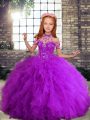 Sleeveless Lace Up Floor Length Beading and Ruffles Kids Pageant Dress