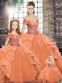 Orange Sleeveless Floor Length Beading and Ruffles Lace Up Sweet 16 Quinceanera Dress