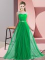Fantastic Green Chiffon Lace Up Wedding Party Dress Sleeveless Floor Length Beading